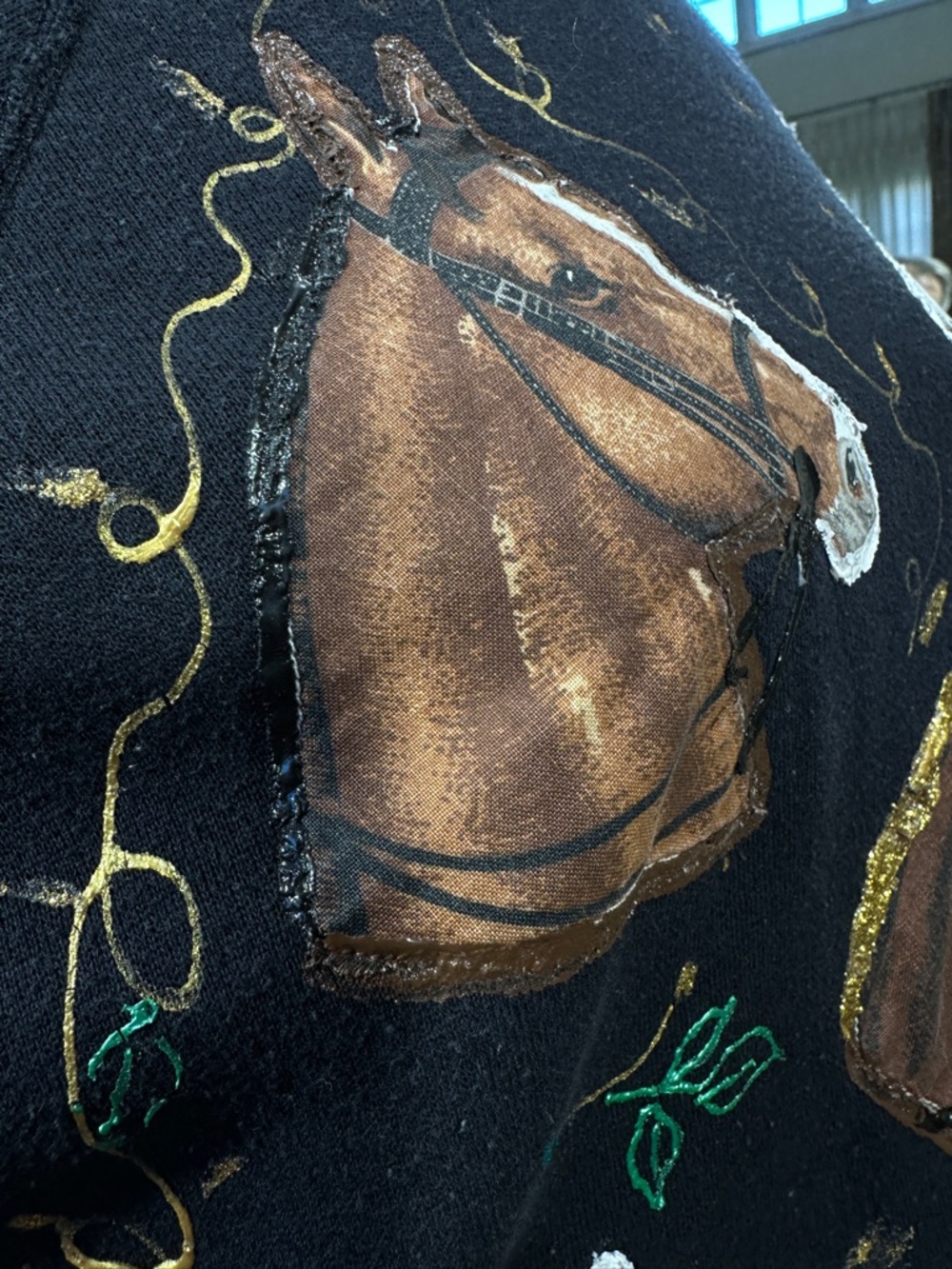 Tultex Sweatshirt 2XL Black Horse Puff Paint Art Western Coastal Cowgirl - Picture 5 of 12